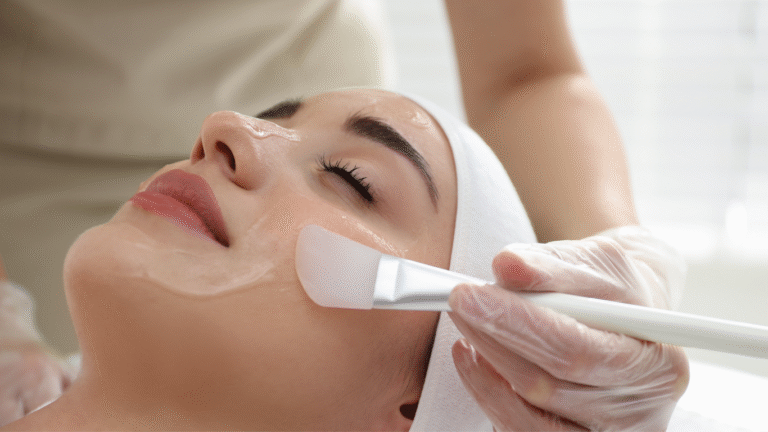 Woman receiving professional facial treatment at Solace Wellness Aesthetics in Fort Myers, Florida