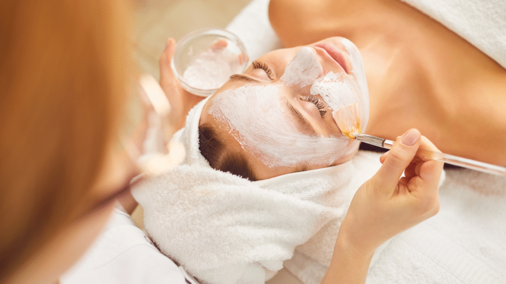 Client receiving a calming facial mask at Solace Wellness Aesthetics in Fort Myers, Florida